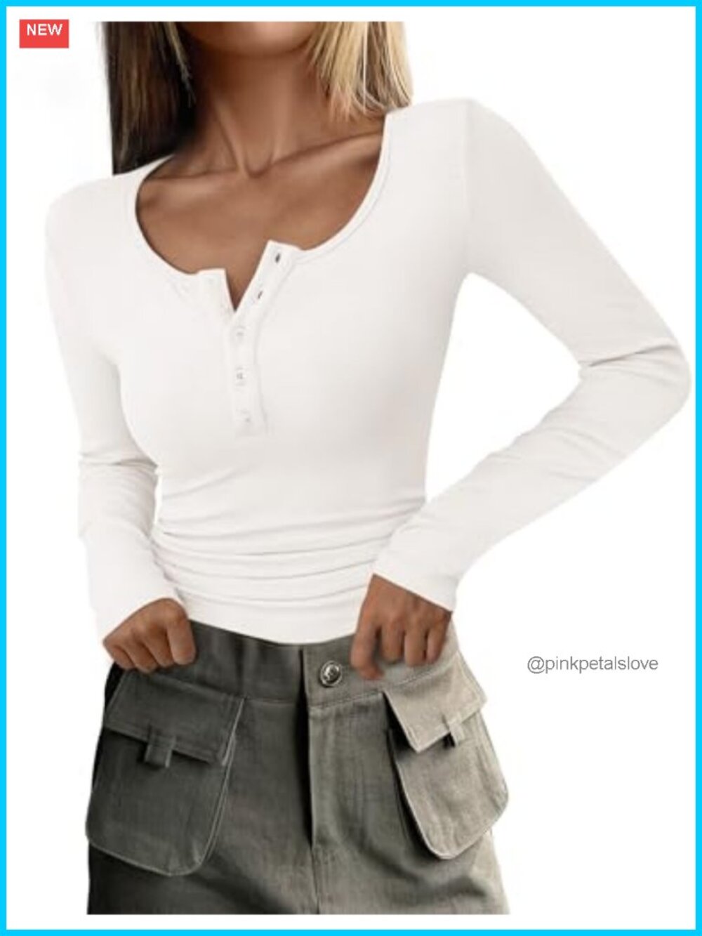 Women's Long Sleeve Henley T-Shirt Slim Fit Ribbed Knit Button Front Top